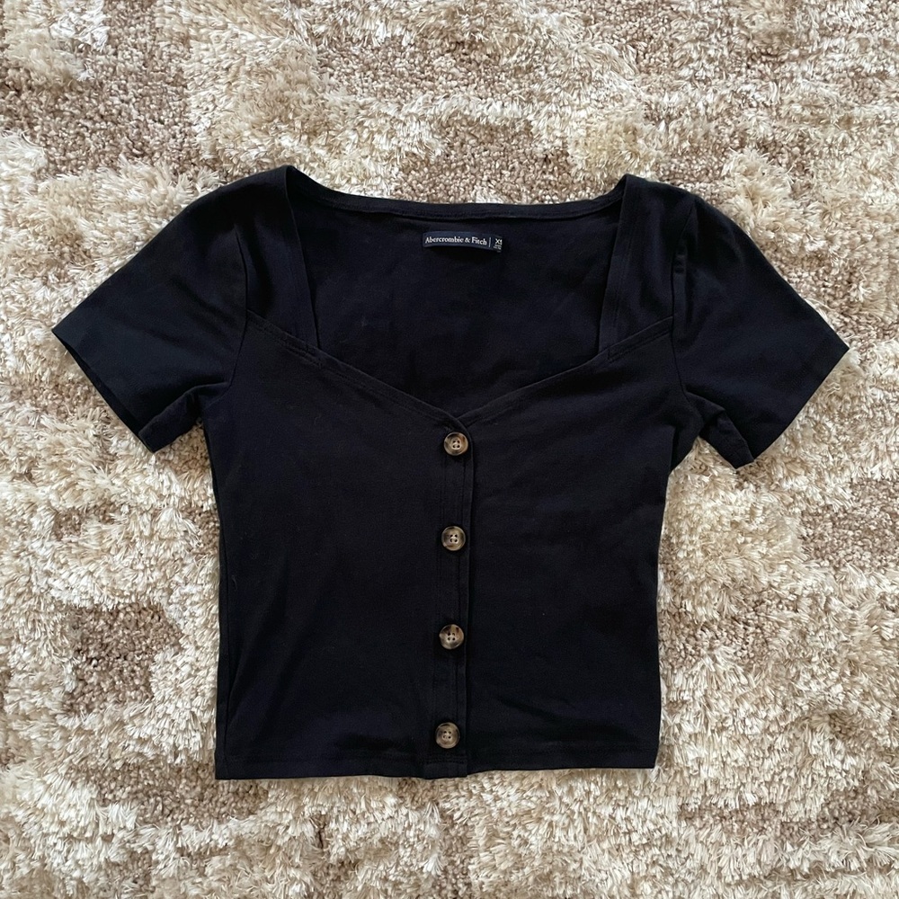 Abercrombie & Fitch Black Button-Down Top Crop Top Short Sleeve